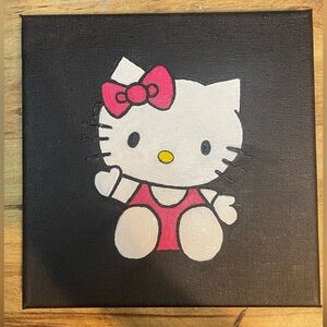 Hello Kitty Hand painted acrylic art on black Canvas